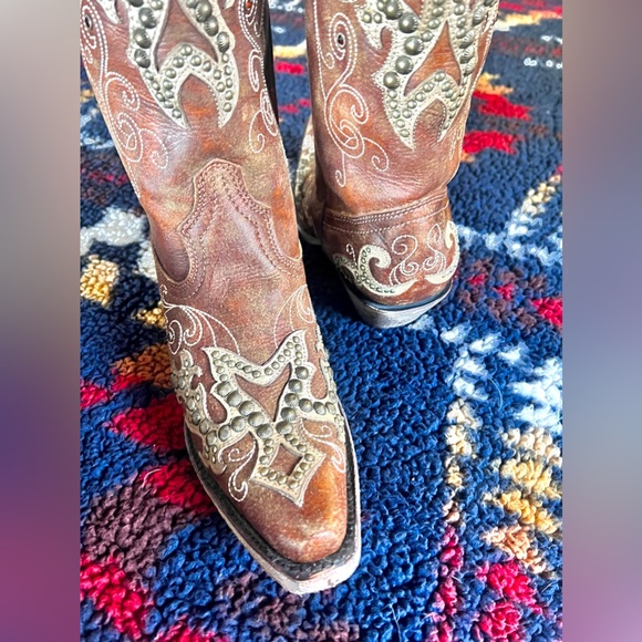 CORRAL WOMEN'S BROWN STUDDED OVERLAY WESTERN BOOTS - SNIP TOE - Picture 12 of 12